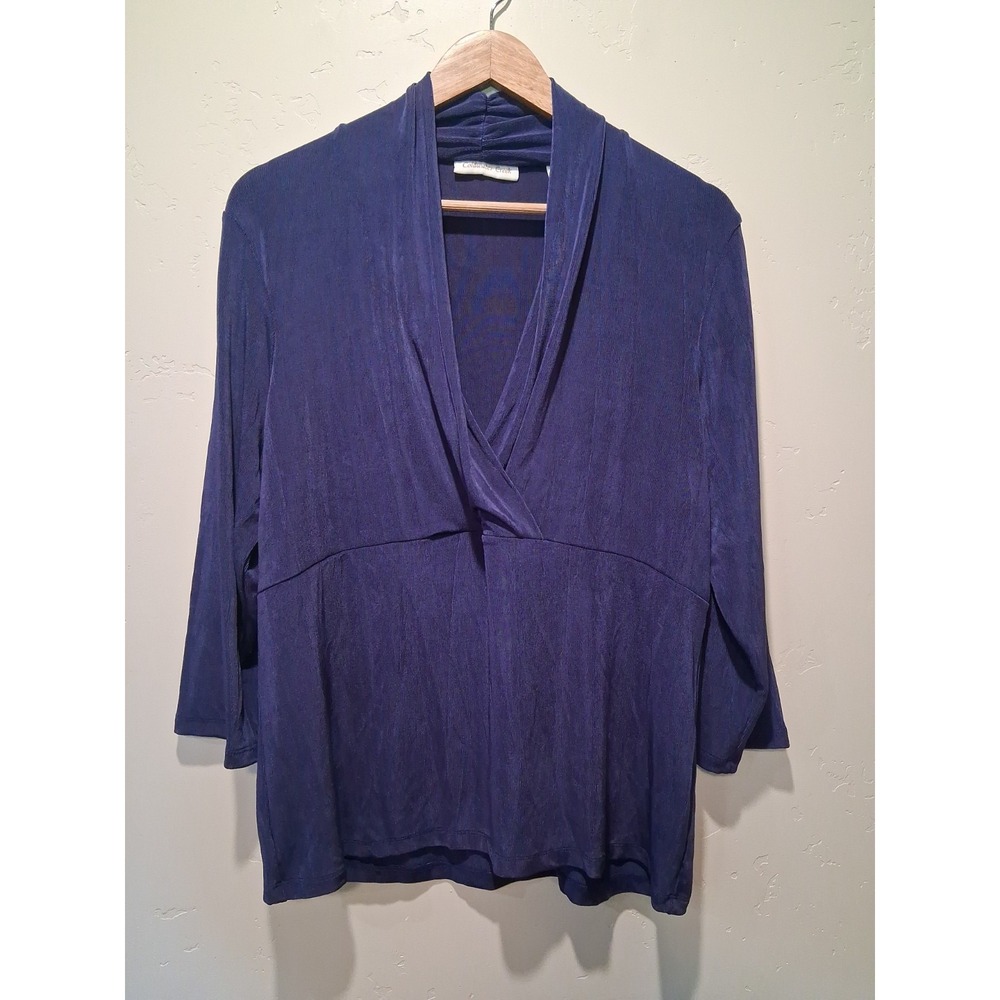NWT Coldwater Creek Size L Plum Crossover Knit 3/4 Sleeve Blouse Travel Capsule